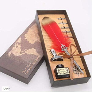 レトロ で おしゃれな ディップペン 羽根 万年筆 サインペン 羽ペン 替え芯 5本付き レッド (レッド)