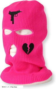 ハートデザイン バラクラバ 目出し帽 ニット帽 フェイスマスク 軽量 防風 ダンス HIPHOP バイク おしゃれ 刺繍 (蛍光ピンク, Free Size)