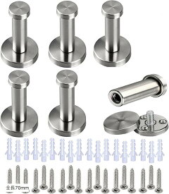 耐5kg ステンレス 壁フック 6本セット 3点ネジ とアンカー でしっかり固定 コンクリート 壁もOK 全長70mm (全長70mm)