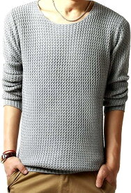 ニット セーター クルーネック 長袖 トップス メンズ カラー ロング Tシャツ 無地 カジュアル( ライトグレー, XL)