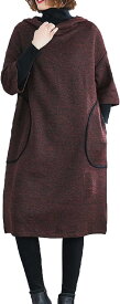 ワンピース パーカー ゆったり 暖か フード 付き チュニック ポケット 七分袖( ワインレッド, 2XL)