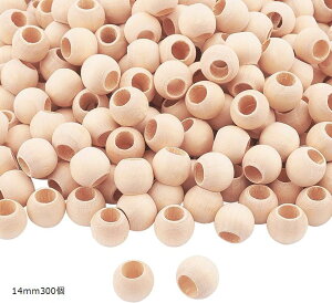 14mm 木製ビーズ ウッドビーズ 丸ビーズ ラウンドビーズ 約300個 未塗装 ルースビーズ ウッドスペーサービーズ 工芸品作りの装飾とDIY工芸品のために (14mm 300個)