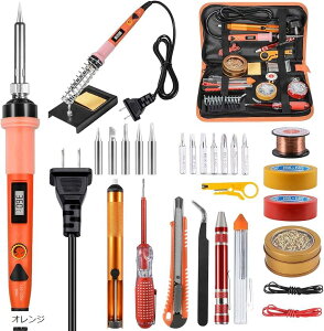 【楽天ランキング1位入賞】はんだごてセット 80W 温度調節可 LEDデジタル 200℃-450℃オン/オフスイッチ付き 精密 (オレンジ)