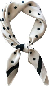 スカーフ レディース 春 シルク調 正方形 薄手 UVカット お洒落 小物 70x70 cm( ドットベージュ, 70 x 70cm)