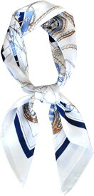 スカーフ レディース 春 シルク調 正方形 薄手 UVカット お洒落 小物 70x70 cm( マリンホワイト, 70 x 70cm)
