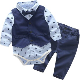 スーツ ロンパース ベビー服 フォーマル 男の子 長袖 赤ちゃん 出産祝い 66cm( ブルー, 66)