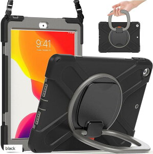 iPad第8世代ケース iPad10.2ケース 2019/2020 耐衝撃 iPad7世代ケース 回転スタン シリコン PC製 摩擦防止(black)