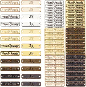 【楽天ランキング1位入賞】120個入 メタルタグ ワッペン 刺繍タグ 打刻プレート ハンドメイドタグボタン ラベル 帽子 衣類 縫製用ラベル バッグ ポーチ アンティークゴールド シルバー カン