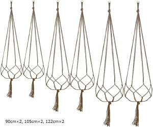 プラントハンガー 6本セット 観葉植物 吊り下げ プランターハンガー 吊り鉢 マクラメ 90cmx2 105cmx2 122cmx2(90cmx2, 105cmx2, 122cmx2)