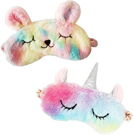 アイマスク 2種 セット かわいい 飛行機 子供 睡眠用 可愛い キャラクター アイピロー アニマル( ウサギ+ユニコーン)