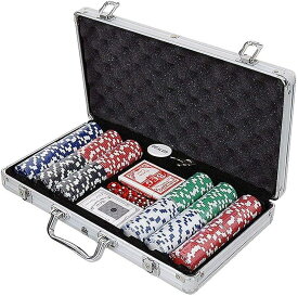 本格仕様 チップ300枚 トランプカード2組 ダイス5点 アルミケース付属 ポーカー カジノ セット ZA-378