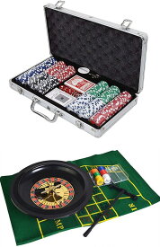 ルーレット プレイマット レーキ セット チップ 300枚 トランプカード 2組 ダイス 5点 ポーカー カジノ ZA-413+378