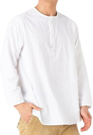 ゆったり 襟なし メンズ シャツ スリーピングシャツ ヘンリーネック プルオーバー( ホワイト, L)