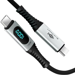 BLUECRAFT Type-C ���[�^�[�t�P�[�u�� LED�o�̓X�N���[���\�� 100W�Ή� 1.2m (�u���b�N, 1.2m)