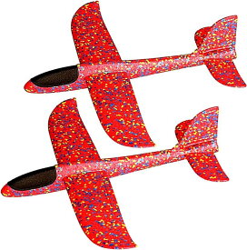 手投げ飛行機 グライダー プレーン 組み立て 公園遊び 模型 航空機 水平飛行 回転飛行 おもちゃ 赤2個セット( 赤2個, 37cm)