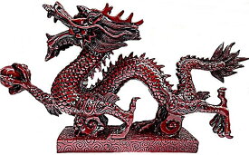 龍 風水 銅製 招財進宝 風水龍 願い龍 置物 マホガニー調 14cm (マホガニー調14cm, 14cm)