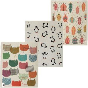 ふきん スポンジワイプ キッチンダスター 布巾 セルロース 3枚セット B (B)