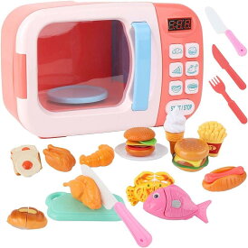 電子レンジ おもちゃ おままごと キッチン 子供 玩具 音 回る 子ども 31pcs( ピンク)