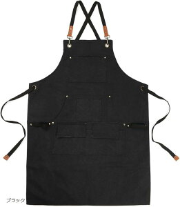 エプロン キャンパス アウトドア 前掛け キャンプ 作業エプロン DIY ワークエプロン(ブラック, 幅66センチ 長さ95センチ)