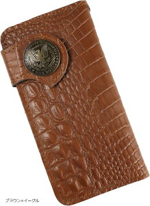 財布 メンズ バイカーズウォレット 長財布 クロコダイル 本革 牛革 クロコ型押し ライダースウォレット レザーウォレット 二つ折り 革財布 メンズ長財布 ロングウォレット 長サイフ アメカ