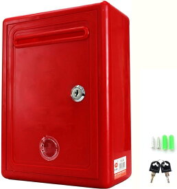 カラフル 鍵付き 投票箱 意見箱 多目的 ボックス 硬質プラスティック製 軽量 凸レンズ小窓付き( 赤色)