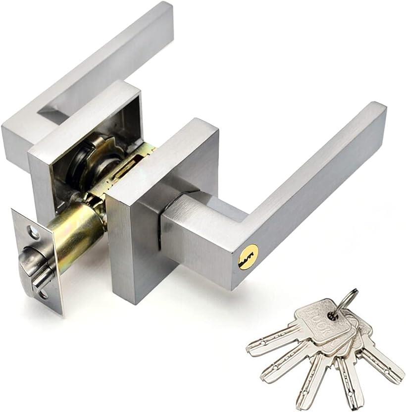 ドアノブ 鍵付き 室内 寝室 浴室に適用( 5鍵付き-銀ET003) - 建具金物
