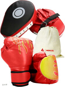 【楽天ランキング1位入賞】マーシェル 親子でボクシング 子供用グローブ 大人用ミット セット 収納袋付き (収納袋付きレッド)