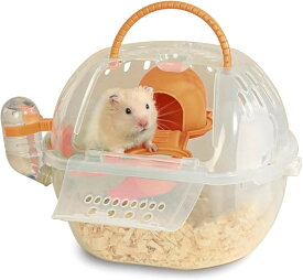 ハムスターケージ キャリー おでかけ おしゃれ 小動物 外出ケージ 給水器付 オレンジ (オレンジ)