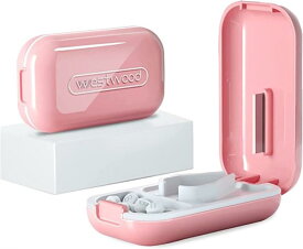 ピルカッター 錠剤カッター ピルクラッシャー 薬カッター 携帯用 小型 4分割 コンパクト( ピンク)