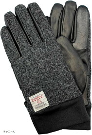 ハリスツイード HARRIS Tweed x羊革手袋 メンズ ストレッチカフス スマホ対応 裏ボア (チャコール, M)