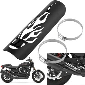 バイク オートバイ マフラー ガード ヒール プロテクター エキゾーストパイプ シールド 断熱 汎用( ブラック)