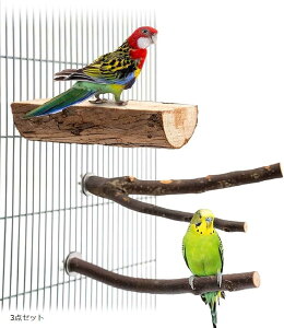 NSHACK 止まり木 ステンレス金具 天然木 インコ おもちゃ りんごの木 オウム 文鳥 取付け簡単 (3点セット)