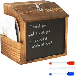 投票箱 鍵付き アンケート ボックス 募金箱 料金箱 木製 貯金箱 ペン三本付き