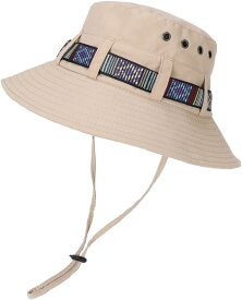 母の日 サファリハット レディース UVカット 帽子 日除け 紐付き 登山 アウトドア( ベージュ, Free Size)