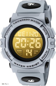 子供 デジタル腕時計 キッズ 防水腕時計 スポーツウォッチ 多機能 50M防水 LED表示 アラート ストップウォッチ 日本語取扱説明書付き (08-グレー)