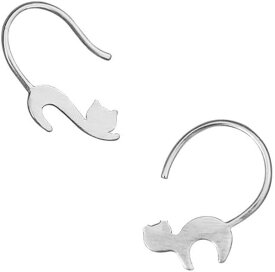 ピアス 猫 両耳 レディース アクセサリー イヤークリップとしても使える シンプル ペット ネコ お洒落 シルバーカラー (シルバー, 小)