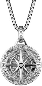 ネックレス メンズ コンパス 方位磁針 人気モチーフ ステンレスチェーン 2way ロングチェーン 60cm カジュアル アクセサリー (シルバー, 中)