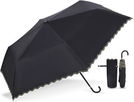 母の日 日傘 折りたたみ傘 軽量 エレガントフリル刺繍 晴雨兼用 男女兼用 180g( クラシックブラック)