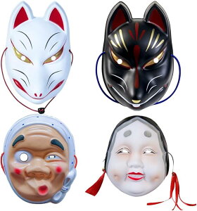 狐面 ひょっとこ おかめ 仮面 お面 きつねの面 お祭り 仮装 縁日 4枚セット