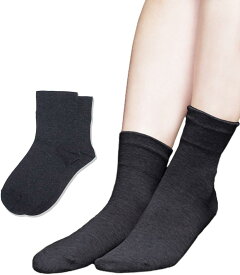 レディースソックス 靴下 クルー丈 日本製 2足セット 口ゴムなし( チャコールグレー, 23.0-25.0 cm)