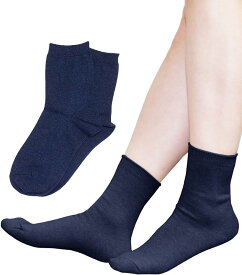 レディースソックス 靴下 クルー丈 日本製 2足セット オーガニックコットン( ネイビー, 23.0-25.0 cm)