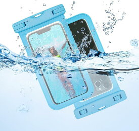 2枚セット スマホ 防水ケース IPX8 海 プール 風呂 顔認証 水中 撮影 タッチ可能( ブルー)