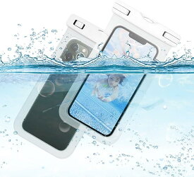 2枚セット スマホ 防水ケース IPX8 海 プール 風呂 顔認証 水中 撮影 タッチ可能( ホワイト)