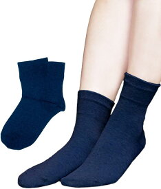 レディースソックス 靴下 クルー丈 日本製 2足セット 口ゴムなし( ネイビー, 23.0-25.0 cm)