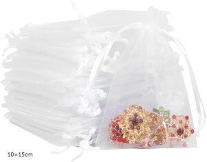 オーガンジー 巾着 袋 小分け袋 ラッピング ミニ巾着 ギフト 包装 50枚セット 10x15cm (10x15cm)