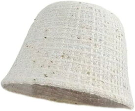 母の日 ツイードバケットハット レディース UVカット帽子 チューリップハット ベルハット バケハ( ホワイト, 57.0 cm)