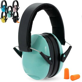 イヤーマフ 子供 防音 聴覚過敏 耳栓付き 聴覚保護具シール付き SNR 25db( グリーン, 2～10歳)