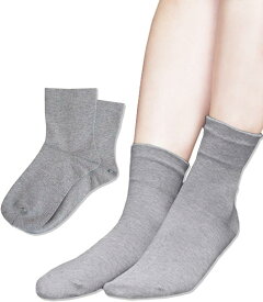 レディースソックス 靴下 クルー丈 日本製 2足セット 口ゴムなし( グレー, 23.0-25.0 cm)