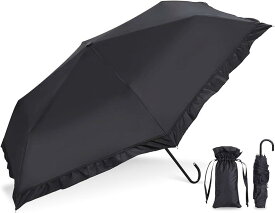 母の日 クラシックフリル 日傘 軽量 折りたたみ傘 JIS規格 国内第三者機関認証済 晴雨兼用 コンパクトサイズ レディース 男女兼用 200g( クラシックブラック)