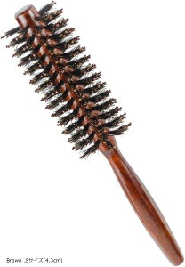 ロールブラシ 猪毛 ヘアブラシ ブローブラシ くし 櫛 コーム 木製 ヘアケア ヘアーブラシ Sサイズ 4.3cm (Brown, Sサイズ(4.3cm))